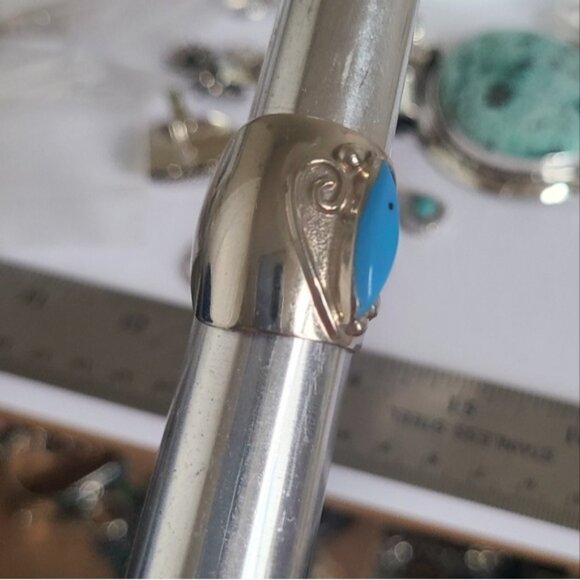 Vintage Boho Native Alpaca Silver Blue Turquoise Chunky Wide Statement Ring - Picture 2 of 10